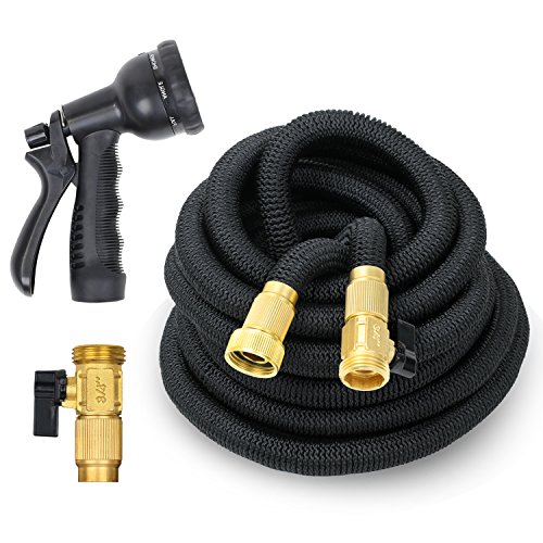 Td Design 50 Feet Double Latex Core Expandable Garden Hose With Solid Brass Connector And Extra Strength Fabric