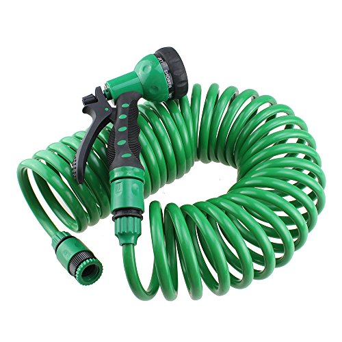 Agptek Coil Garden Hose for Lawn Patio Plants Irrigation Watering Car Washing and Dripper Watering - Extendable EVA Material