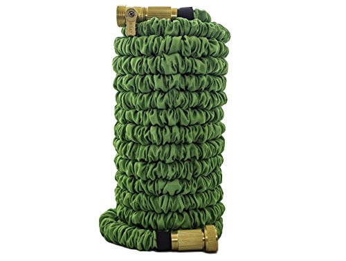 100ft Green Light Duty Expandable Garden Hose Solid Brass Connector Fittings With Shut-off Valve No Kink No