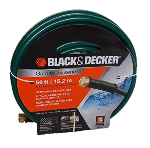Black Decker IQ Series 4-Ply Heavy Duty Green Garden Hose 50 Ft
