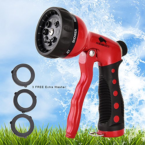 Best Premium Durable Garden Hose Nozzle – Hand Sprayer Heavy Duty 8 Adjustable Pattern Metal Watering Gun – High