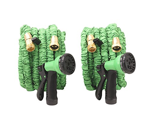 Two (2) 75 Ft Strong Expandable Garden Hoses, Brass Connectors, Durable Double Layer Latex Material, 8 Pattern
