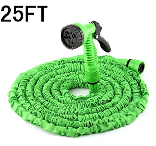 Aioverun 25 feet of extensible family garden hose flexible pipe green water hose and gun plastic hose garden accessories