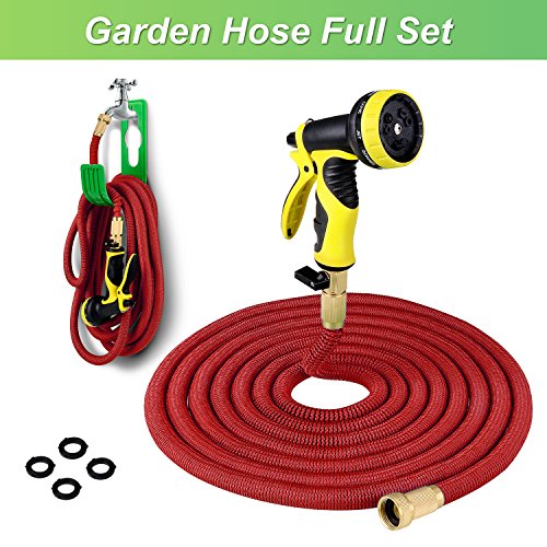 Plusinno Expandable Garden Water Hose Full Set Heavy Duty Expanding Hose Pipe With Shut Off Valve Solid Brass