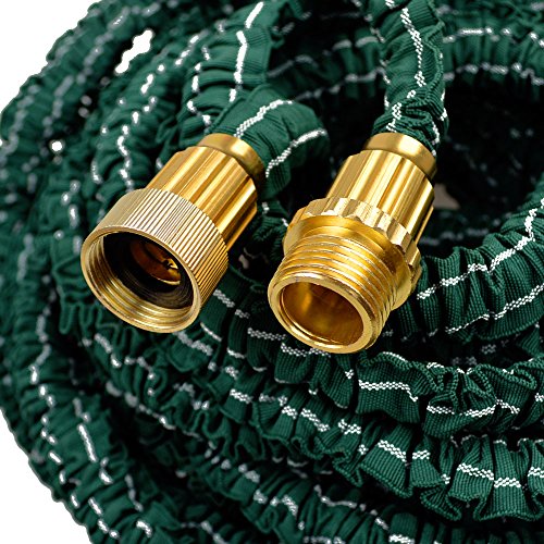 Brass Connectors Expandable Garden Hose Kit By Agritool Dark Green With 8 Function Spray Nozzle 75ft