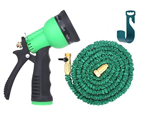 Econoled Brass Connectors Expandable Garden Hose - 50ft Green Kink Flexible Comes With A Free 8 Setting Spray
