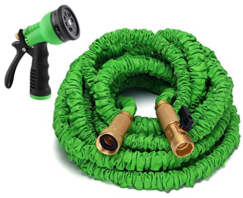 Waterree Tm 75 Feet Expandable Garden Hose -solid Brass End  8 Function Spray Nozzle And Shut-off Valve Green