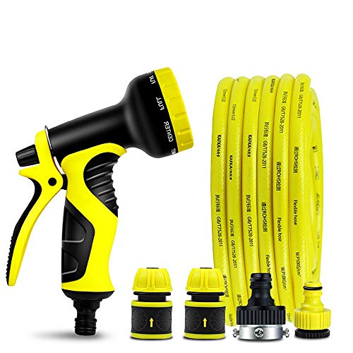 Garden Hose Nozzle Multi Function 10 Patterns Setting Car Washing Sprayer Nozzle Expanding Garden Hose Lawn Watering Hose Flexible Water Hose With Fittings Spray Nozzle Pets Bathing Sprayer Yellow for