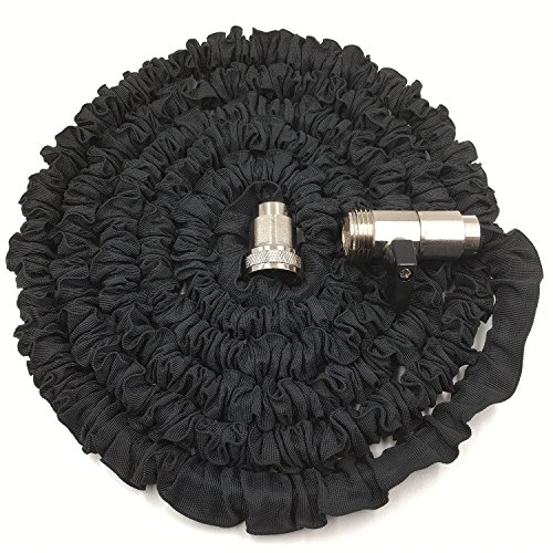Durark 25-Feet Expandable Hose with Brass Fittings and Shut-off Valve Black