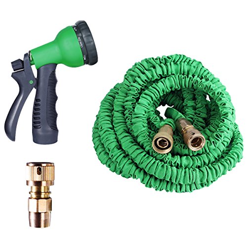Garden Hose Expandable 100ft With Heavy Duty Double Latex Core And Solid Brass Fittings Includes 8-function Spray