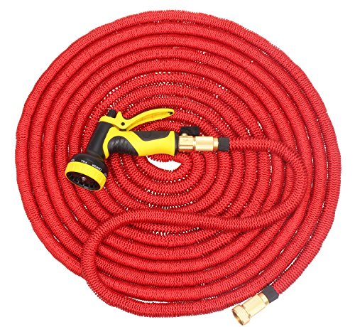 Kmm Expandable Water Garden Hose With Heavy Duty Brass Connectors And Best 9 Patterns Spray Nozzle#032( Red 100