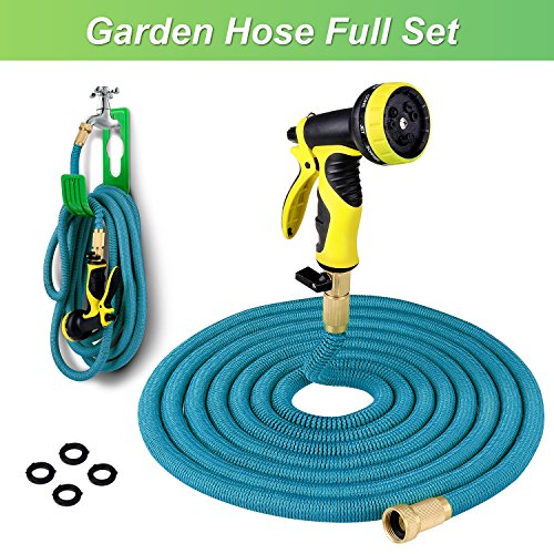 Plusinno Expandable Garden Water Hose Full Set Heavy Duty Expanding Hose Pipe With Shut Off Valve Solid Brass
