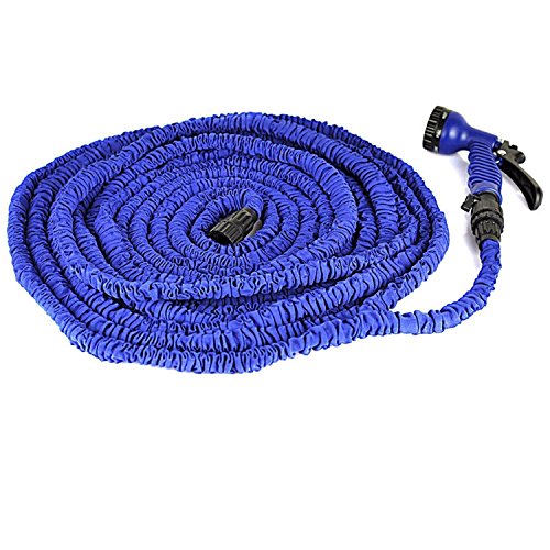 KLARENÂ 100ft Latex Expanding Hose Magic Flexible Expandable Garden Water Hose with 8 Functions Spray Nozzle Blue 100FT