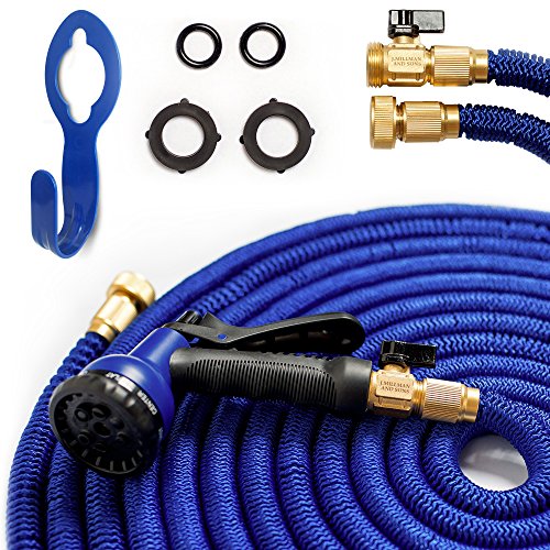 50' Expandable Hose. Water Hose + Gift 8 Set Spray, Hanger. Garden Hose With 3 Layer Latex Inner Tube, Solid Brass