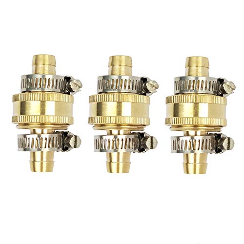 3 Sets 12 Brass Garden Hose Repair Mender Water Hose End Replacement Male Female Hose Connector with Stainless Steel Clamp