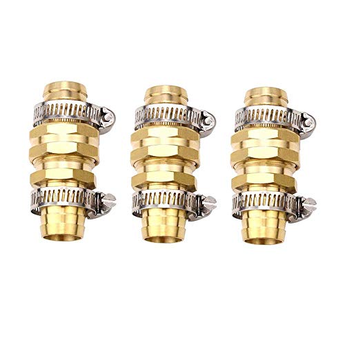 3 Sets 34 Brass Garden Hose Repair Mender Water Hose End Replacement Male Female Hose Connector with Stainless Steel Clamp