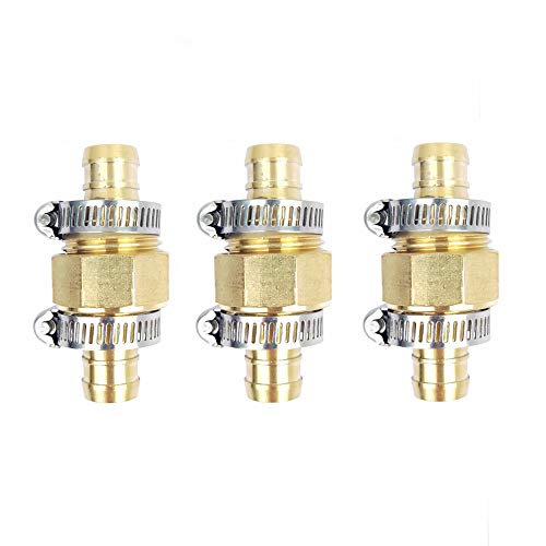 3 Sets 58 Brass Garden Hose Repair Mender Water Hose End Replacement Male Female Hose Connector with Stainless Steel Clamp