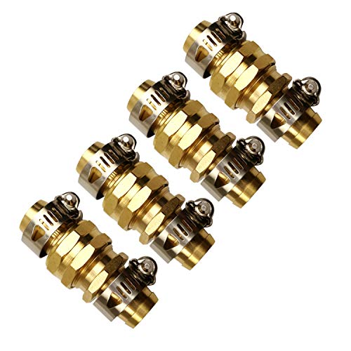 AraZen Garden Hose Mender End Repair Kit- 4 Sets Female and Male Hose Connector34 inch Brass Water Hose End Mender with Stainless Steel Clamp