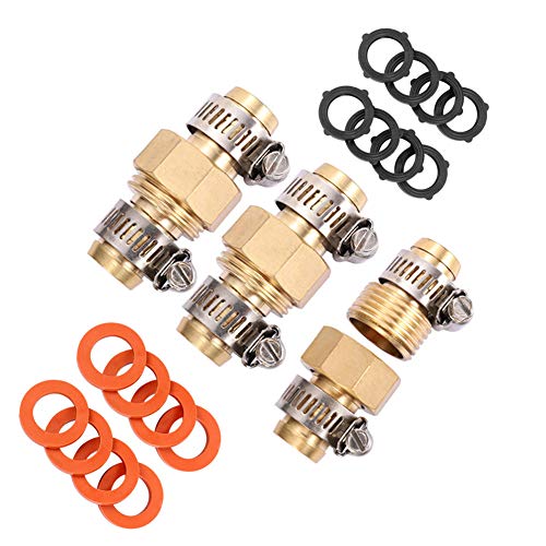 Brass Garden Hose Mender End Repair Kit Water Hose End Mender with Stainless Steel ClampFemale and Male Hose Connector 3Sets Extra 16 Washers 58