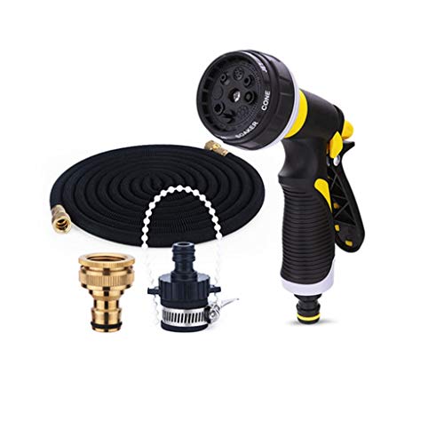 SJJSP The Toughest Elastic Hose Multi-Function Sprayer Latex Material Can Be Extended 15 Meters Garden Hose Brass FittingsBlack