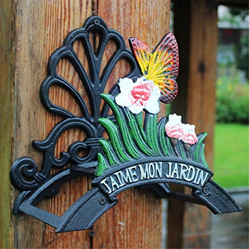 Household Iron Hose Holder Cast Iron Hose Hook Butterfly Water Pipe Holds Rack Antique Garden Yard Decorative Wall Hose Hanger Reel with Welcome Sign for Outdoor Garden Courtyard Balcony