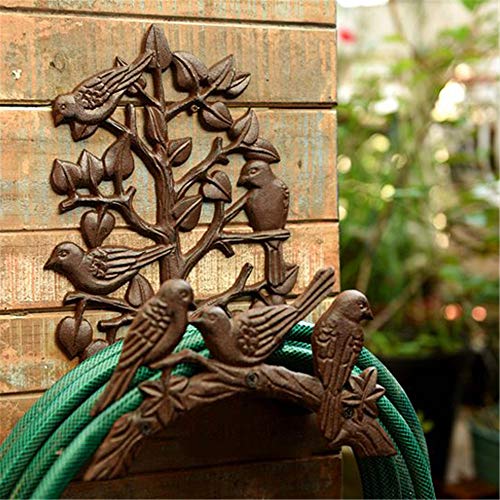 WUSHIYU Hose Holder Rack Cast Iron Little Bird Hose Hook Heavy Duty Water Pipe Holds Antique Garden Yard Decorative Leaf Wall Mounted Hose Butler Color  Cast Iron Size  One Size