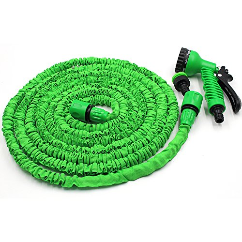 Kadaon Garden Hose 25 Feet with 7 Functions Spray Nozzle and Holder Super Flexible 25ft Green