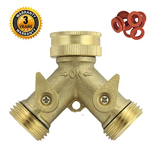 Heavy Duty Brass Y 2 Way Garden Hose Connector - 2 Pack - 2 Brass 2-way Splitter 20 Hose Washers (all Brass 1pk)