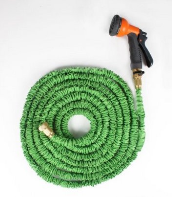 GenLed Green Expandable Garden Hose with Brass Connector and Spray Nozzle  50Feet 