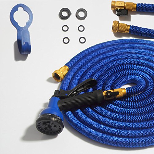 50 Feet Expanding Heavy Duty Expandable Strongest Garden Water Hose Triple Latex Core with Shut Off Valve Solid Brass Connector Including Gift 8-Set Spray Nozzle
