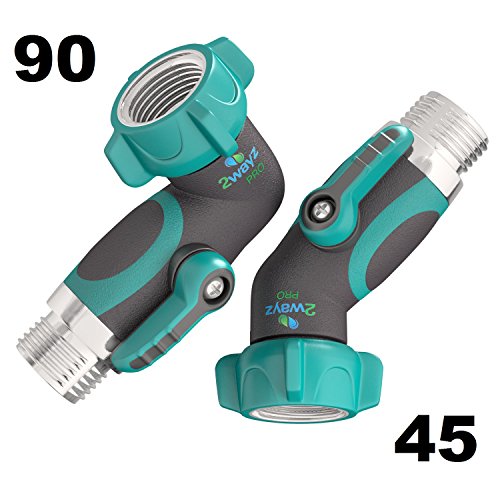 2-Pack of 90 degrees  45 Degrees Metal Garden Hose Elbow Connector With Shut Off Valve  Heavy Duty RV Water Hose Bib Valve Adapter 3 Rubber Washers and 3 Years of Full Garantee Included Enjoy