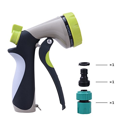 Garden Hose Nozzle CrystalMX Garden Spray Gun Water Hose Head Nozzle with 8 Pattern Adjustable Heavy Duty Metal Construction for Lawns Plants Shrubs Washing Cars Pets