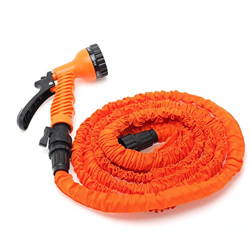 Orange100FT Hose Expandable Flexible Yard Garden Water Pipe With Spray Nozzle Head