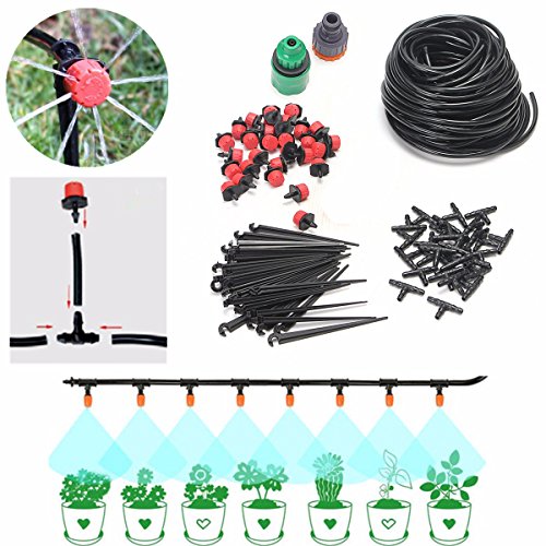 DIY Micro Irrigation Drip System Pathonor 82ft Hose 30 Dripper Fixed stem 29 Tee Joints 2 Faucet Fittings- Tubing Watering Drip Kit for Garden Landscape Flower Bed Patio Plants