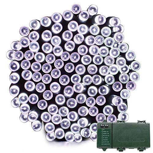Lalapao Battery Operated 200 LED String Lights with Automatic Timer Fairy Christmas Lighting Decor for Outdoor Indoor Xmas Tree Garden Patio Lawn Outside Home Party Landscape Decorative White