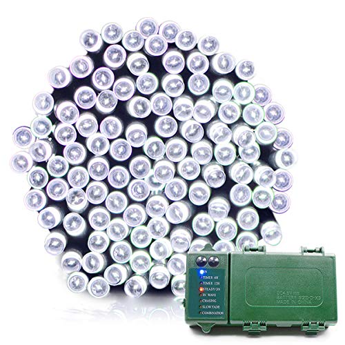 SOCO Battery Operated String Lights 200 LED 72ft Fairy Christmas Outdoor Lighting Decor Lights with Automatic Timer for Outside Indoor Garden Patio Lawn Outside Home Xmas Tree Decorative White