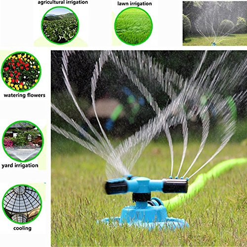 SKYLE Lawn and Garden Adjustable Water Circular Sprinkler 3 Arms Automatic 360 Degree Rotation Long Range Impulse Irrigation System
