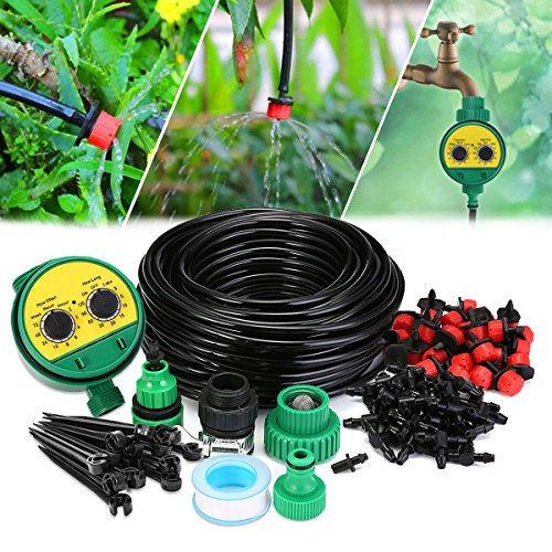 AGSIVO Drip Irrigation Kit Sprinklers System for Garden Included 25Meter Irrigation Tubing Hose Timer Drippers and Various Watering Drip Kits