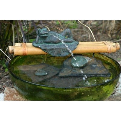 Bamboo Accents Frog Figurine On Spout And Pump Fountain Kit