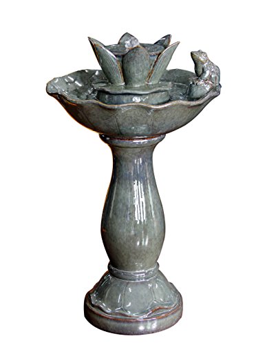 Kelkay F1214107 Ceramic Frog And Lily Pad Bird Bath Fountain