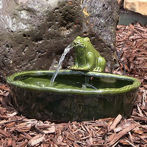 Sunnydaze Ceramic Solar Frog Outdoor Water Fountain 7 Inch Tall