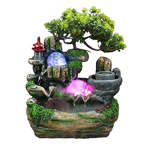 SFXYJ Indoor Relaxation Fountain Waterfall - Tabletop Zen Fountain - Resin Feng Shui Ornaments with Crystal Ball Atomizer Water Pump - Ideal Birthday Anniversary Or Wedding Present