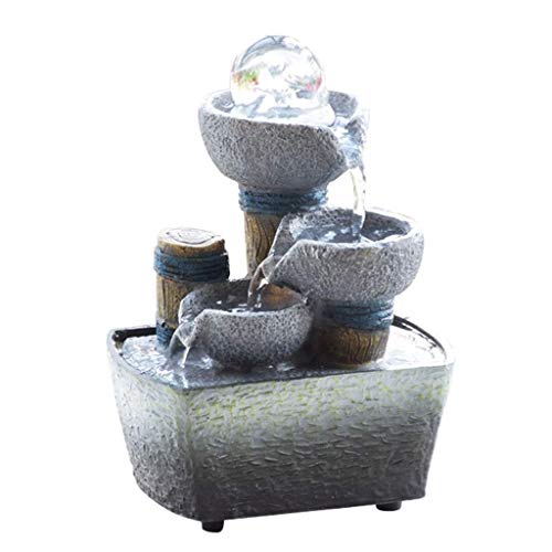 ZXvbyuff Indoor Relaxation Fountain- 3-Step Little Water Fountain with LED Ball on The Top for Office Room Decoration Portable Feng Shui Fountain Indoor and Outdoor