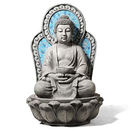 Zen Indoor Relaxation Fountain Waterfall - Buddha Statue Resin Feng Shui Ornaments with Crystal Ball Water Pump - Ideal Birthday Anniversary Or Wedding Present H60CM