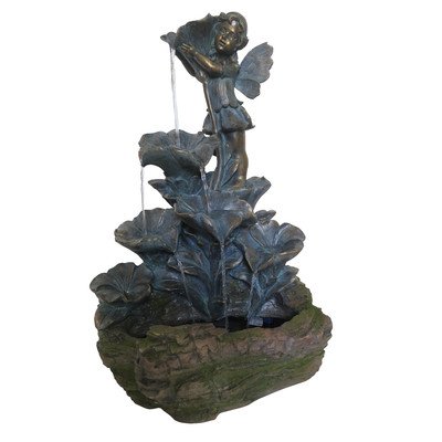 Tiered Flower and Angel Outdoor Garden Fountain - Bronze