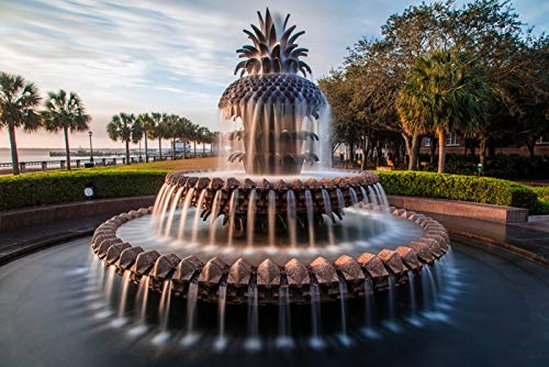 Charleston South Carolina - Pineapple Fountain - Photography A-93036 24x16 Gallery Quality Metal Art