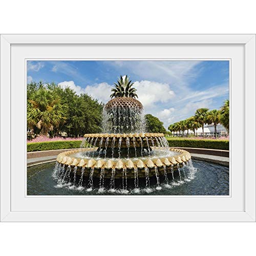 GREATBIGCANVAS USA South Carolina Charleston Waterfront Park Pineapple Fountain White Framed Wall Art Prin