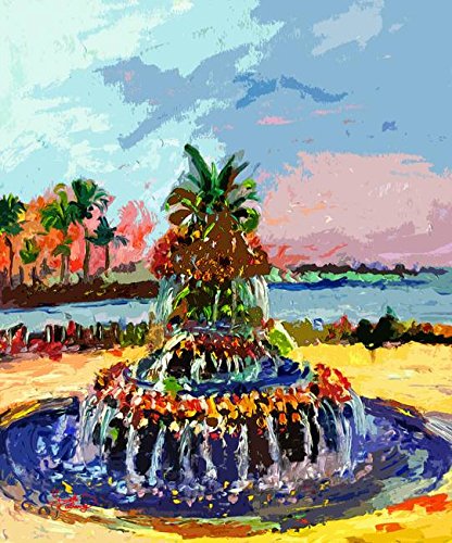 Imagekind Wall Art Print entitled Charleston South Carolina Pineapple Fountain Paint by Ginette Callaway  16 x 19
