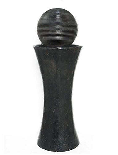 35&quot Led Lighted Distressed Black And Rosey Brown Sphere Pillar Outdoor Patio Garden Water Fountain