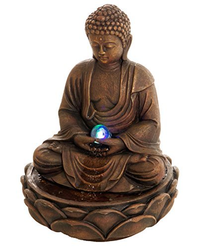 IndoorOutdoor Buddha Fountain with Floating Crystal Ball Color Changing LEDs